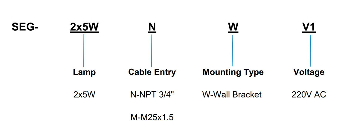 Selection Table of Explosion Proof Emergency Light SEG Series