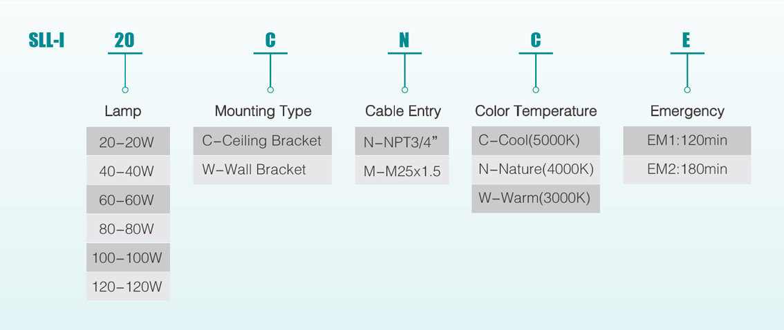 Selection Table of Explosion Proof Fluorescent Light SLL-I Series