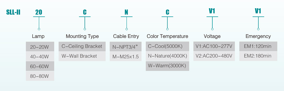 Selection Table of Explosion Proof Fluorescent Light SLL-II Series
